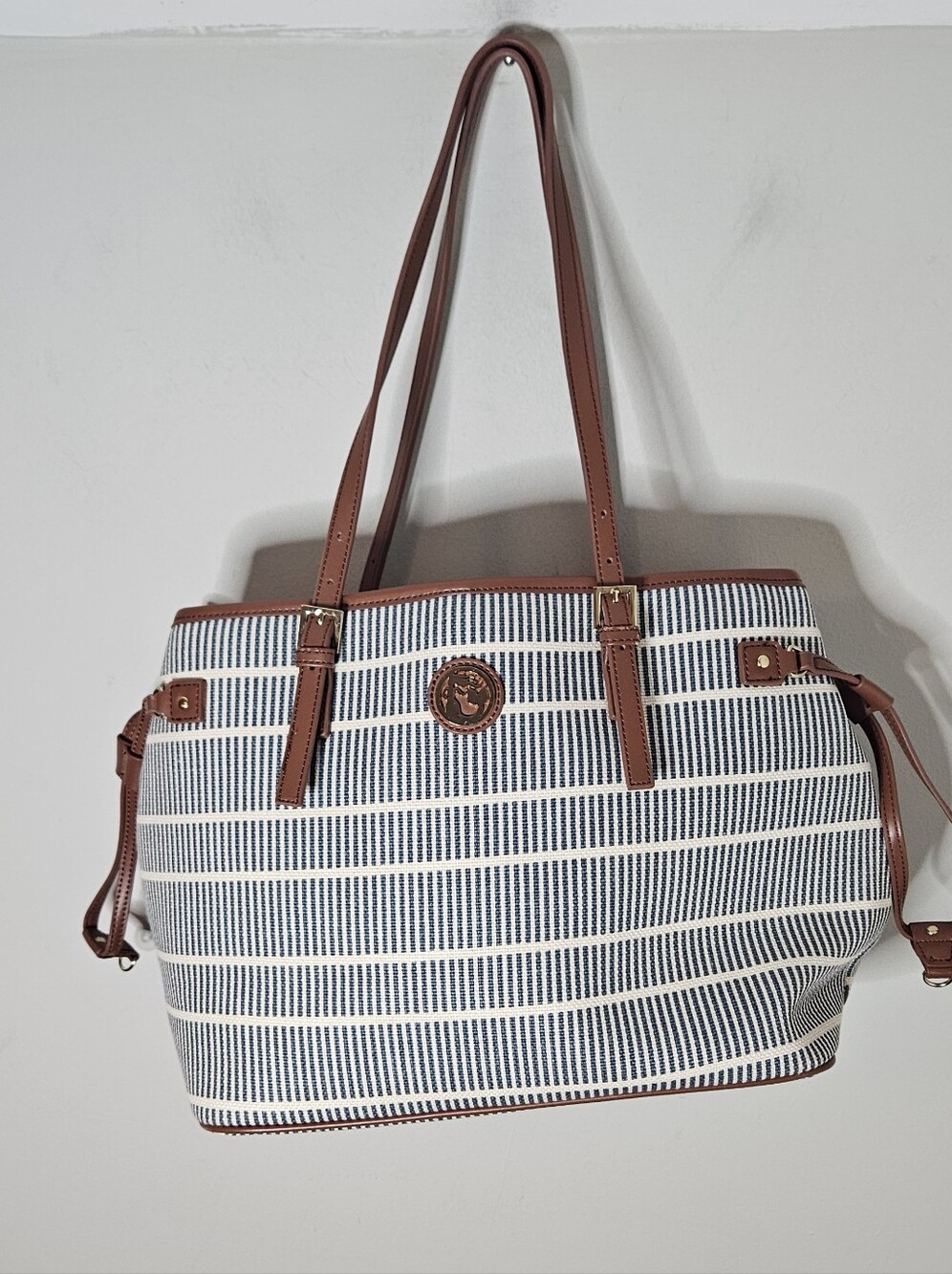 Spartina 449 Jetsetter Tidalholm Tote Blue White Stripe Canvas Leather